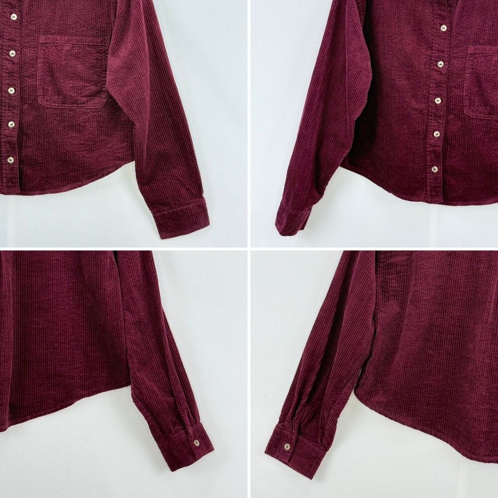 Womens Burgundy Corduroy Shirt Cotton Long Sleeve Button Up Shacket No Tag Sz M - Picture 11 of 16